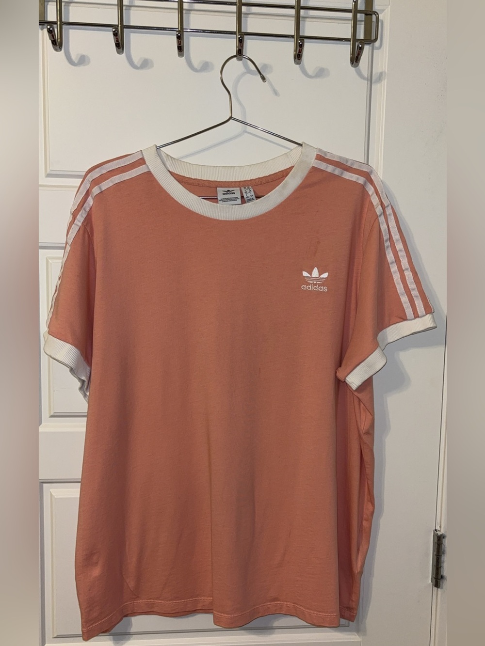 adidas Women’s Pink 3-Stripe Tee with White Trim